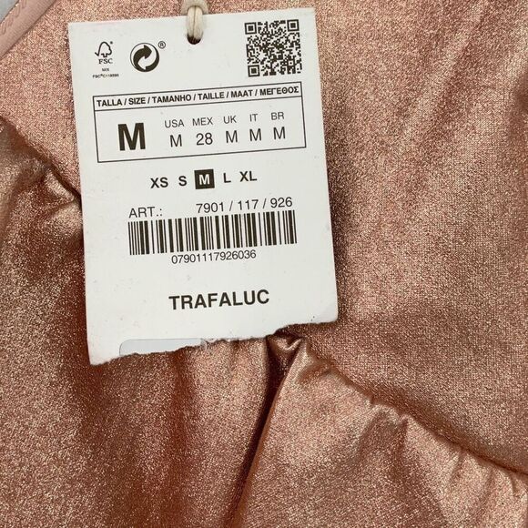 Zara Rose Gold Metallic Ruffle Mini Dress Size Medium - Picture 12 of 16